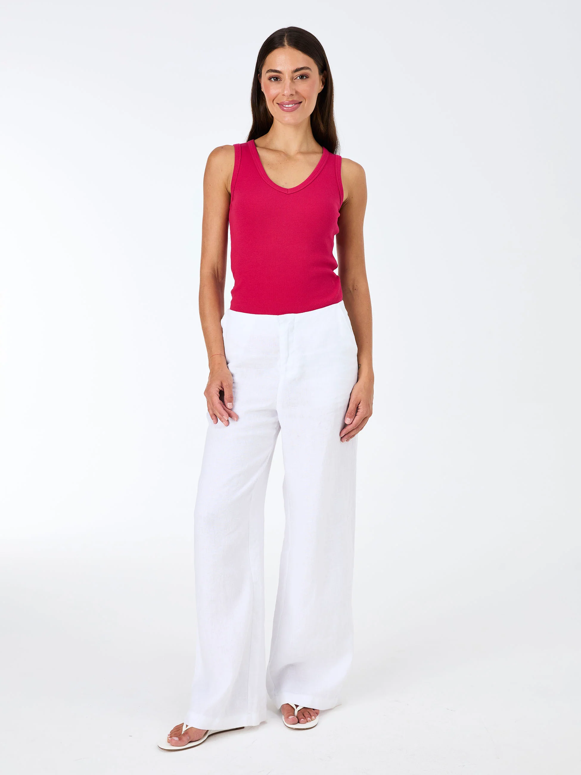 V neck Rib Tank - Cerise - Image 2