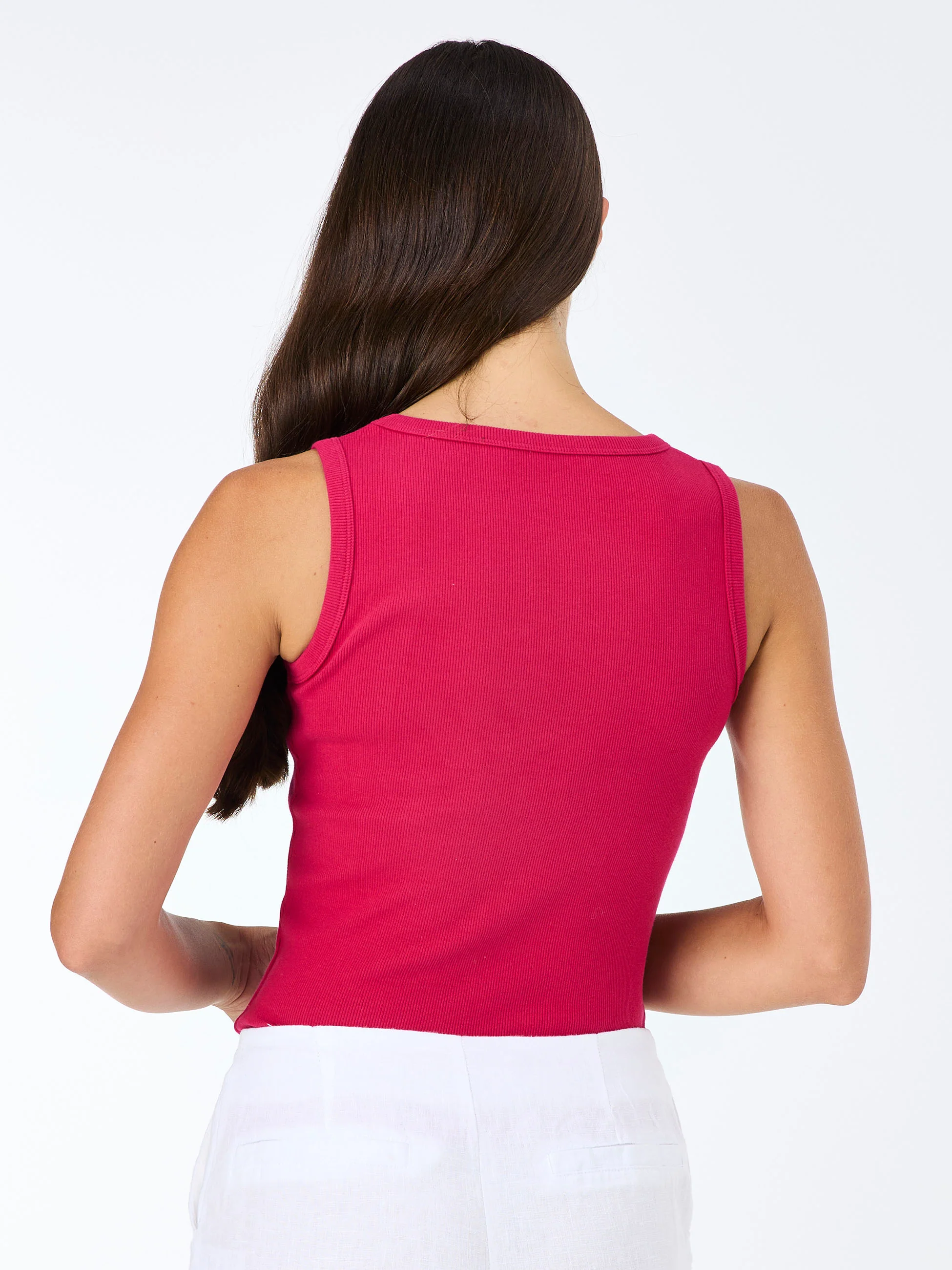 V neck Rib Tank - Cerise - Image 3
