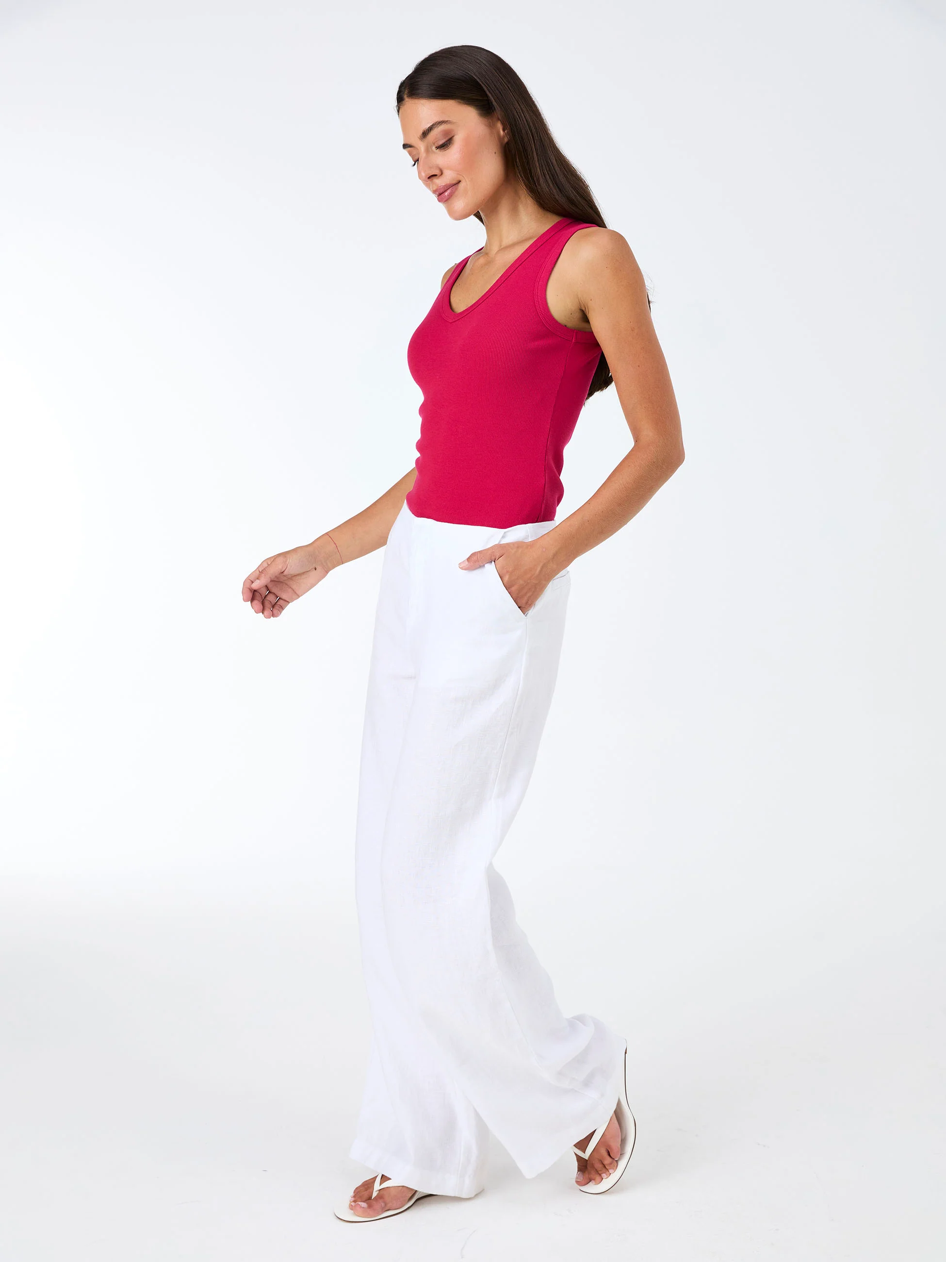 V neck Rib Tank - Cerise - Image 5