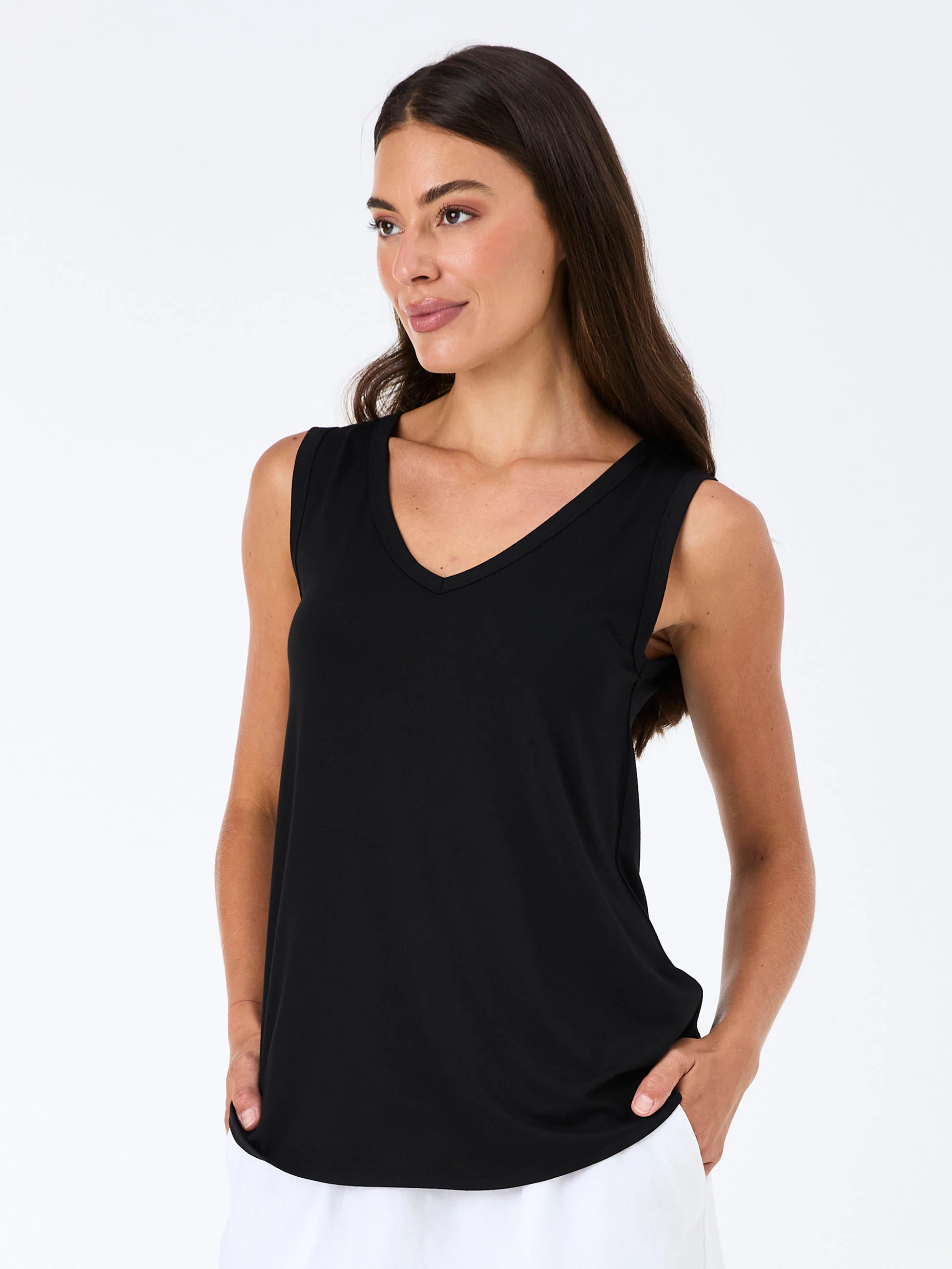 V Neck Swing Top - Black - Image 2